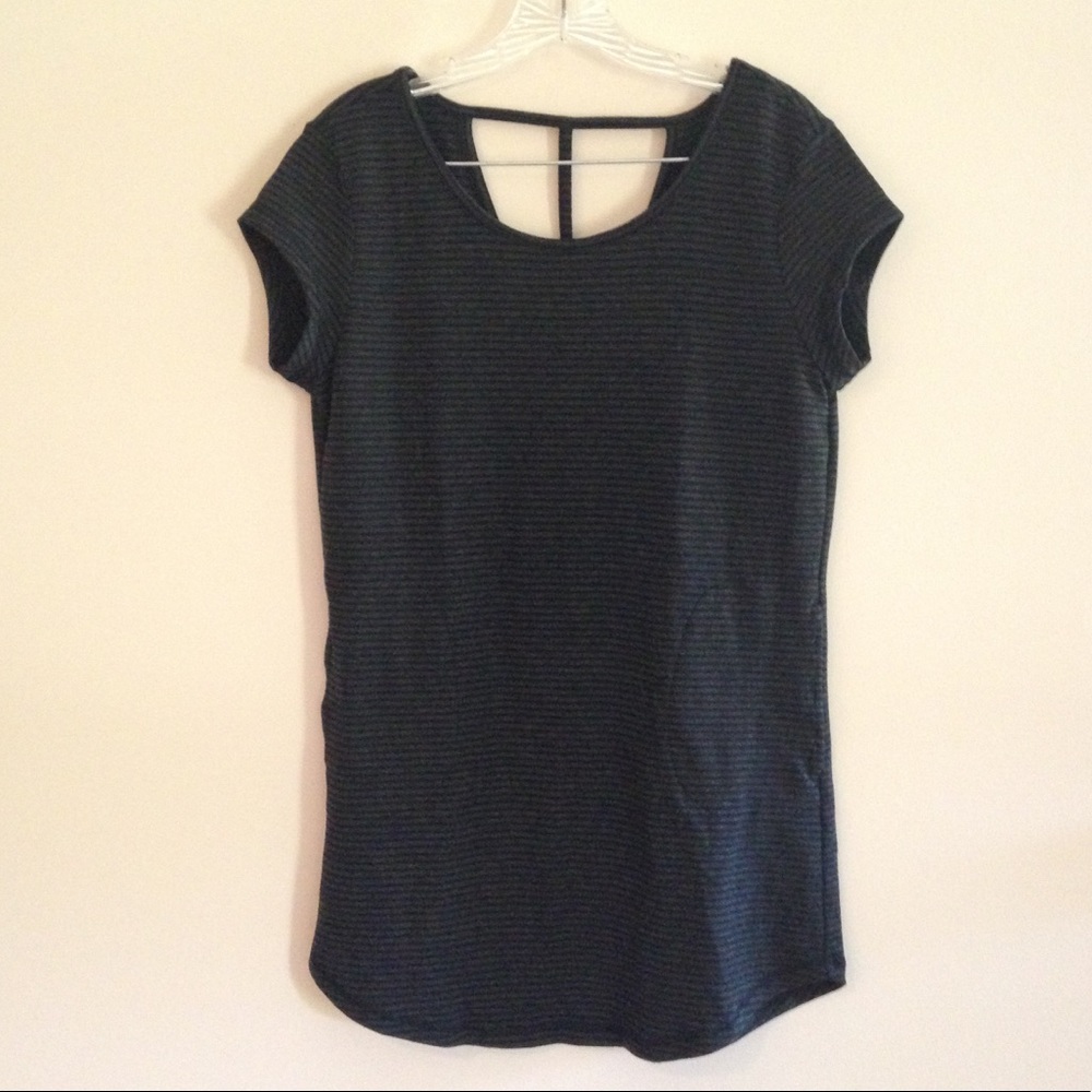 Ideology Black and Gray Striped Athletic Tunic Top